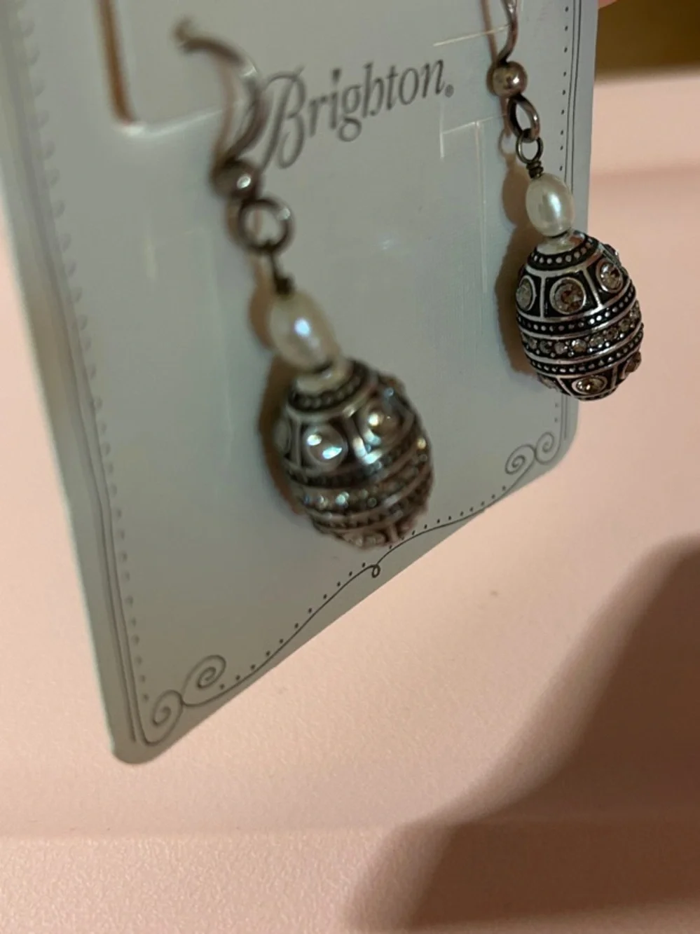 Brighton Silver-Tone Filigree Egg Drop Earrings with Pearl 0129 - Picture 5 of 8